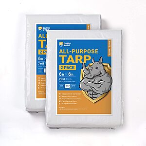 2-Pack GUARD SHIELD White Tarp Waterproof 6x6 Feet Medium Duty All Purpose Poly Tarps Cover 7mil  $9.49 + Free Shipping w/ Prime or on $35+