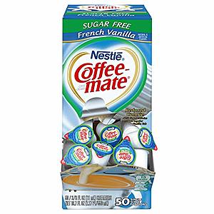 50-Count NESTLE COFFEE-MATE Coffee Creamer, Sugar Free French Vanilla $4.18 or Less AC w/s&s & More- Amazon