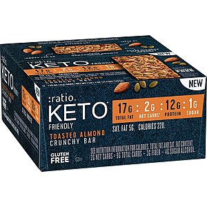 12ct. :ratio KETO friendly Protein Bar - Lemon Almond or Toasted Almond Crunchy Bar $19.43 or Less AC w/s&s