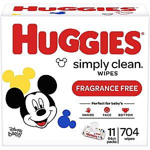 704-Count Huggies Simply Clean Baby Wipes (Unscented) $9.85 w/ Subscribe & Save