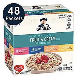 48-Count Quaker Instant Oatmeal Fruit and Cream (variety pack) $8.80 w/ Subscribe & Save