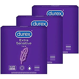 72 Ct. Durex Extra Sensitive Condoms, Ultra Thin, Lubricated $18.34 & More - Amazon