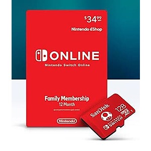 12-Month Nintendo Switch Online/Digital Family Membership + 128GB microSD Card $35 + Free Shipping