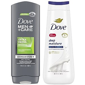 20-Oz Dove Body Wash or 18-Oz Dove Men+Care Body Wash + $4 Walgreens Cash 2 for $6.30 + Free Store Pickup