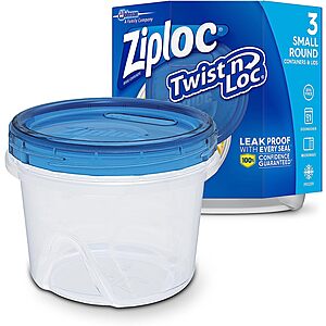 3-Count Ziploc Twist N Loc Food Storage Meal Prep Containers (Small, Round) $2.25