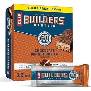 12-Pack 2.4-Oz CLIF Builders Protein Bars (Chocolate Peanut Butter) $8.15 w/ Subscribe & Save & More