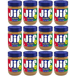12-Count 16-Oz Jif: Extra Crunchy Peanut Butter Or Natural Creamy Peanut Butter Spread $26.91 ($2.24 Each) & More w/ S&S + Free Shipping  w/ Prime or $35+