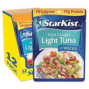 12-Pack 2.6-Oz StarKist Wild Caught: Light Tuna in Water or Herb & Garlic $9.85 w/ S&S + Free Shipping w/ Prime or $35+