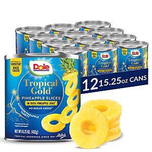 12-Count 15.25-Oz Dole Tropical Gold Pineapple Slices in 100% Juice $18.08 ($1.51 Each) w/ S&S + Free Shipping w/ Prime or $35+