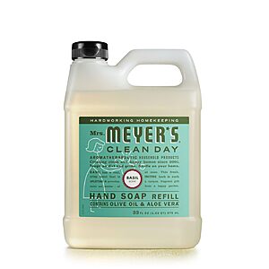 33-Oz Mrs. Meyer's Clean Day Liquid Hand Soap Refill (Basil) $6.28 w/S&S + Free Shipping w/ Prime or on $35+
