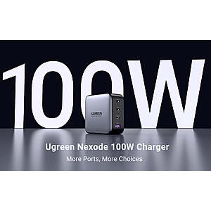 UGreen Nexode 100W charger 4-port USB-C USB-A GaN charger for $68 or $52
