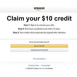 YMMV $10 Amazon Kindle credit when you buy any Kindle book from Amazon