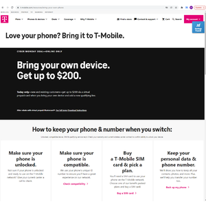 T-Mobile Cyber Monday BYOD Add a new qualifying line get $200 or $100 virtual prepaid Mastercard