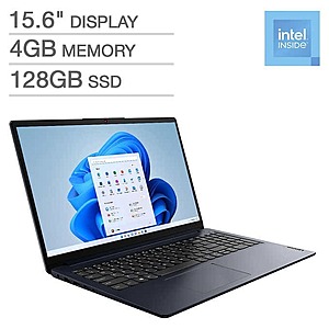 Lenovo IdeaPad 1 15.6" Laptop - Intel Pentium Silver N6000 - 1080p - Windows 11 S Mode - Microsoft 365 Personal (1-Year Subscription) - $150