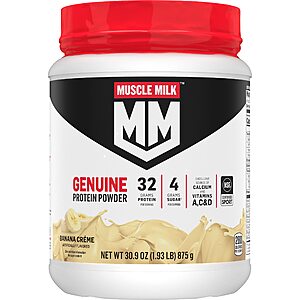 Muscle Milk Genuine Protein Powder, Banana Crème, 1.93 Pounds, 12 Servings, 32g Protein, 4g Sugar, Calcium, Vitamins A, C & D, Energizing Snack~$15.07 @ Amazon~Free Prime Shipping!