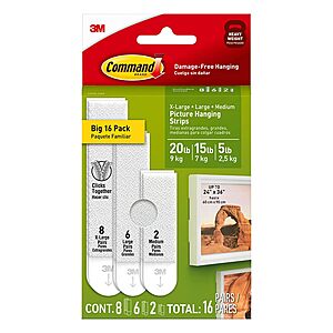 $10.54 w/ S&S: Command Picture Hanging Strips Variety Pack, 2 Medium Pairs, 6 Pairs and 8 Extra Large Pairs