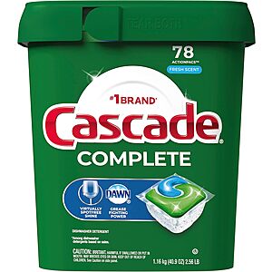 $13.04 w/ S&S: 78-Count Cascade Complete Dishwasher Detergent Pods (Fresh Scent)