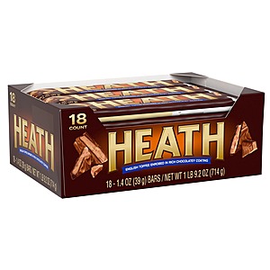$12.63: 18-Count 1.4-Oz HEATH Milk Chocolate English Toffee Full Size Candy Bars