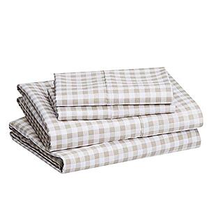 Amazon Basics Microfiber Bed Sheet Set with 14” Deep Pockets - Queen, Taupe Gingham $1
