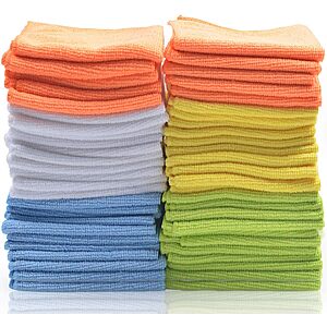 50-Count Best Microfiber Cleaning Towel Cloths (5 Colors, 12" x 12") $13