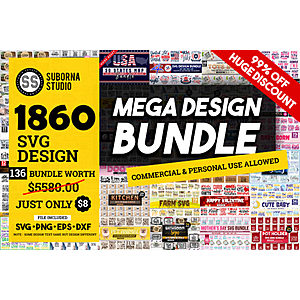 CreativeFabrica "The Mega Design" Bundle- 136 files for $.80 Cricut & Silhouette compatible $0.8