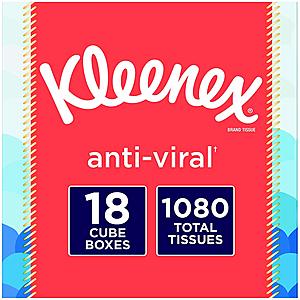 Kleenex Anti-Viral Facial Tissue 18 cubes 3 Ply 1080 tissues for $13.65 with 5% S&S