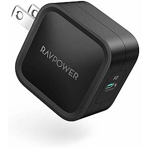 RAVPower USB C Wall Charger 30W PD 3.0 [GaN Tech] Type-C Adapter w/ USB C to Lightning Cable 3Ft $24.99
