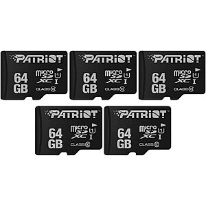 5-Pack 64GB Patriot LX Series Micro SD - $16 at Amazon