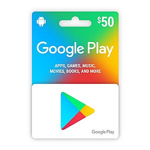 $50 Google Play Gift Card + $5 Amazon Promotional Credit $50 + Free Shipping