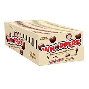 [S&S] $9.26: WHOPPERS Malted Milk Balls Candy Boxes, 5 oz (12 Count)