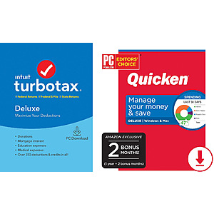 TurboTax Deluxe + State TY2019 and 14-Month Quicken Deluxe 2020 (PC Downloads) - $47.38 @ Amazon