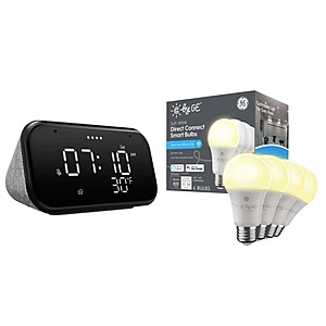 Lenovo Smart Clock Essential + 4-Pk C by GE Direct Connect Smart A19 LED Bulbs $30 + FS