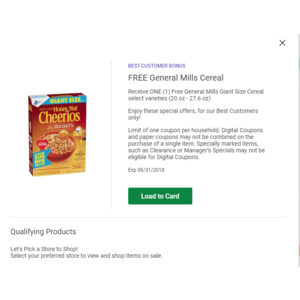 *FREE* General Mills "Giant Size Cereal" 20-27.6oz - Kroger Stores - eCoupon - YMMV