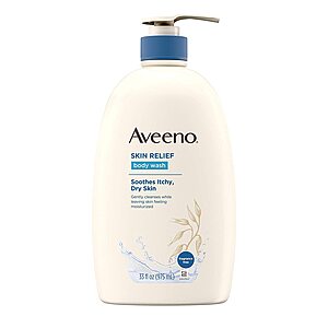 33oz Aveeno Skin Relief Fragrance-Free Body Wash with Oat to Soothe Dry Itchy Skin, Gentle, Soap-Free & Dye-Free for Sensitive Skin: $5.20 or lower