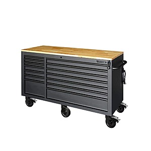 Home Depot Husky 62 in. W x 24 in. D Heavy Duty 14-Drawer Mobile Workbench Cabinet with Adjustable Height Wood Top in Matte Black HOLC6214BB1MYS - $698