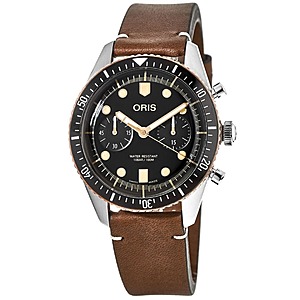 Oris Men's Divers Sixty-Five Black Chronograph Dial Watch w/ Leather Strap $1400 + Free Shipping