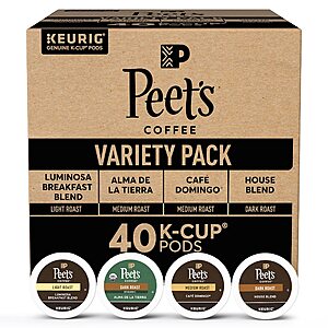 Select Accounts: 40-Count Peet's Coffee, Dark, Medium and Light Roast K-Cup Pods Variety Pack $11.54 w/ Subscribe & Save