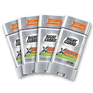 4-Pack of 4oz Right Guard Xtreme Defense 5 Antiperspirant Deodorant Gel (Fresh Blast) for $6.34 AC w/ S&S + Free S&H