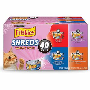 40-Count 5.5oz Purina Friskies Canned Wet Cat Food (Shreds Variety Pack) $8.75 w/ S&S or Free Prime Shipping