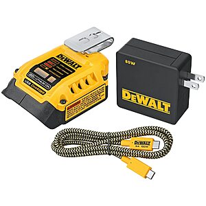 DEWALT Battery Charger and USB Wall Charging Kit, For 20V and 60V Dewalt Batteries, Charge Devices Up To 100 W With USB-C Port or 12 W Using USB-A Port (DCB094K) $55