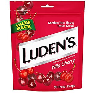 Luden's Throat Drops Wild Cherry 90.0ea $2.12 each ($4.24/2 bags) at Walgreens