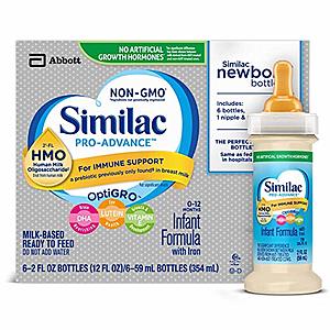 Similac Pro-Advance Infant Formula with 2’-FL HMO for Immune Support, Ready to Feed Newborn Bottles, 2 fl oz, (48 Count)