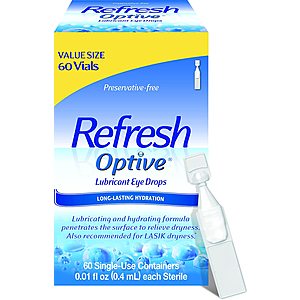 Refresh Optive Lubricant Eye Drops, 60 Single-Use Vials, 0.01 fl oz (0.4 mL) each, Sterile, $9.57 w/ 5% s&s