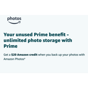 Amazon Prime Members: Get a $20 off $40 Amazon credit when you back up your photos with Amazon Photos