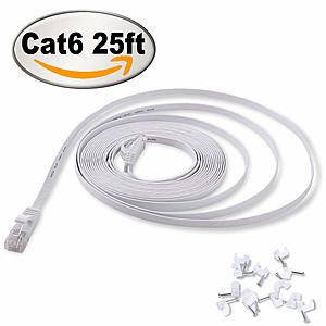 Jadaol Cat 6 Flat Ethernet Cables: 100' $10.50 or 25' $4.50