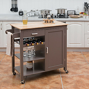 Kitchen Island Trolley Cart Storage Cabinet with Wine Rack & Shelf (Coffee Only) $112.95 + Free Shipping