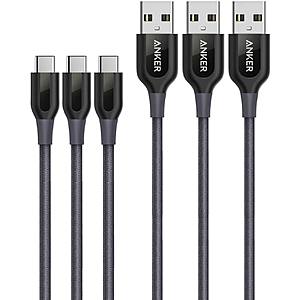 3-Pack 6' Anker Powerline+ Braided Nylon USB C to USB A Cable (Black) $11