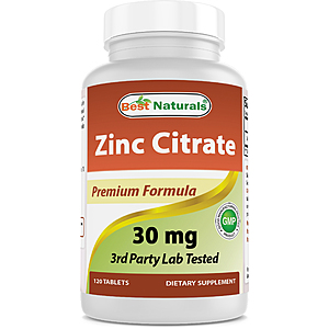 120-Count Best Naturals Zinc Citrate 30 mg $5.20 or Less w/ S&S