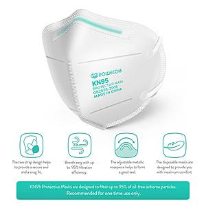 10-Pack White Powecom KN95 FDA Authorized Respirator Ear Loop Masks for $8.07 AC + Free Shipping
