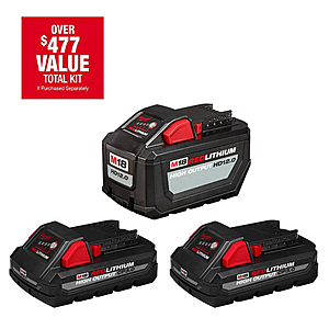 Milwaukee M18 18-Volt Lithium-Ion High Output 12.0Ah Battery with Two 3.0Ah Batteries (3-Pack) 48-11-1812P3 - $199